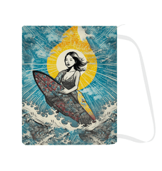 The Surfing 1 40 Laundry Bag displayed in a home, showcasing its striking surf design, adding a functional and stylish element to your laundry routine.