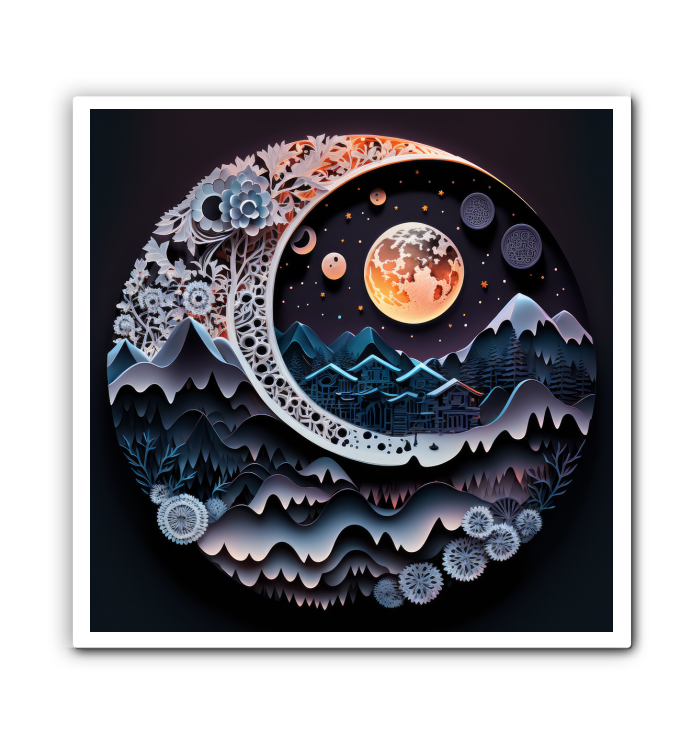 Elegant wrapped canvas illustrating day and night cycle.