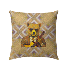 Weather-resistant pillow featuring bear artwork