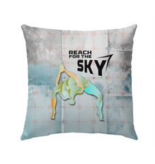 Stylish outdoor pillow featuring rejuvenating Bridge Pose artwork.