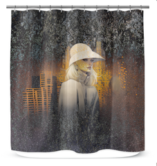 Mystic Forest Beyond Style Shower Curtain hanging in bathroom.