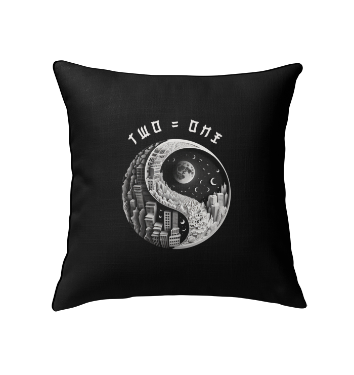 Stylish digital waves pillow with Ying Yang symbol.