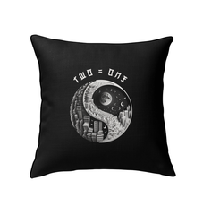 Stylish digital waves pillow with Ying Yang symbol.