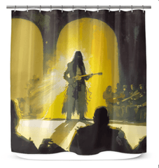NS-846 elegant shower curtain hanging in a well-lit bathroom.