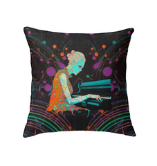 Vibrant Tranquil Tulips Pillow on Cozy Living Room Sofa.