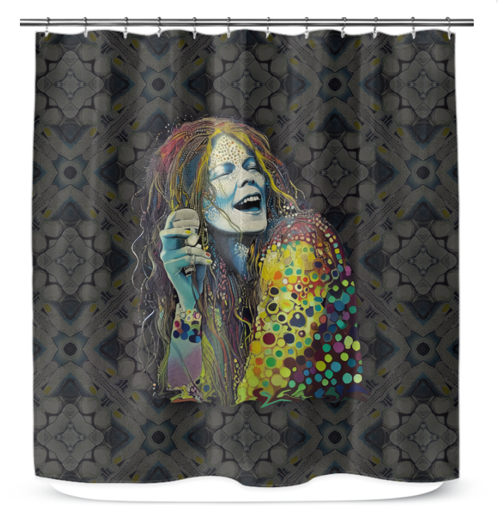 Close-up of Petal Playmates Shower Curtain showcasing detailed floral patterns.