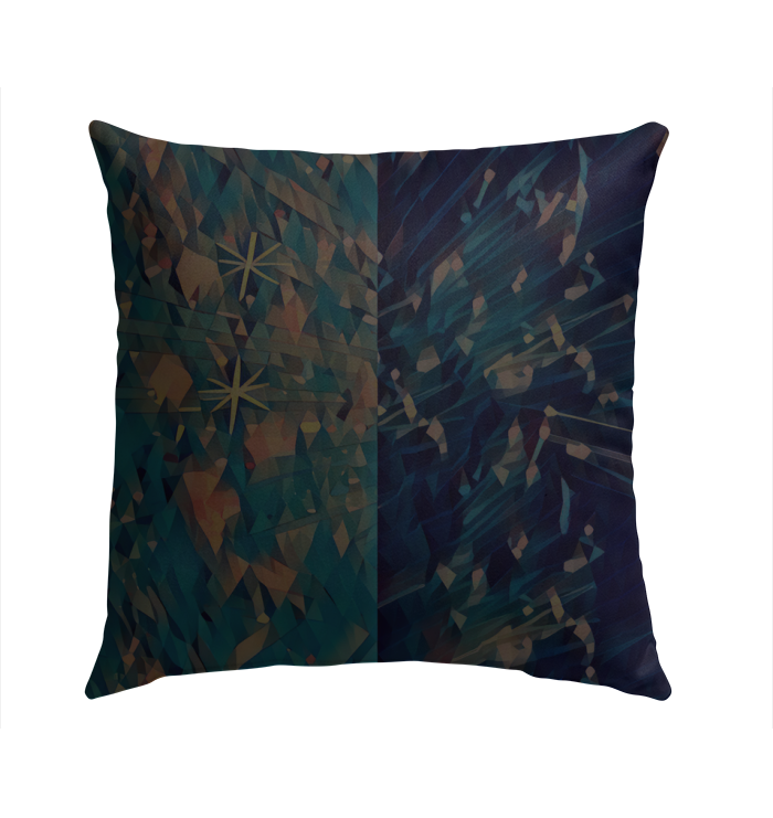 Outdoor pillow with melodic symphony design on a poolside chaise.