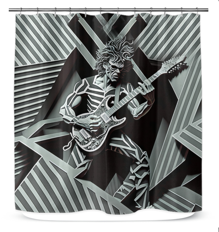 Close-up of Grunge Grime Shower Curtain material and edgy print detail.