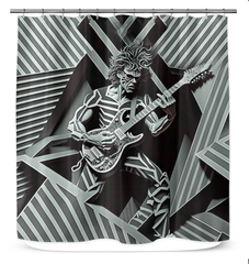 Close-up of Grunge Grime Shower Curtain material and edgy print detail.