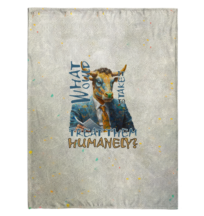 Close-up of Yoga Buffalo in Lotus Pose on sherpa blanket.