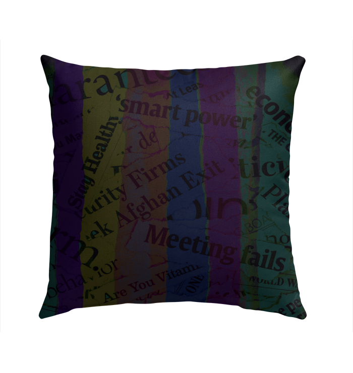 Chic outdoor pillow with Melody Meadow design on a poolside chair.