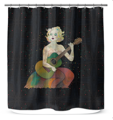 Colorful Poppy Parade shower curtain, enhancing bathroom aesthetics with floral design.