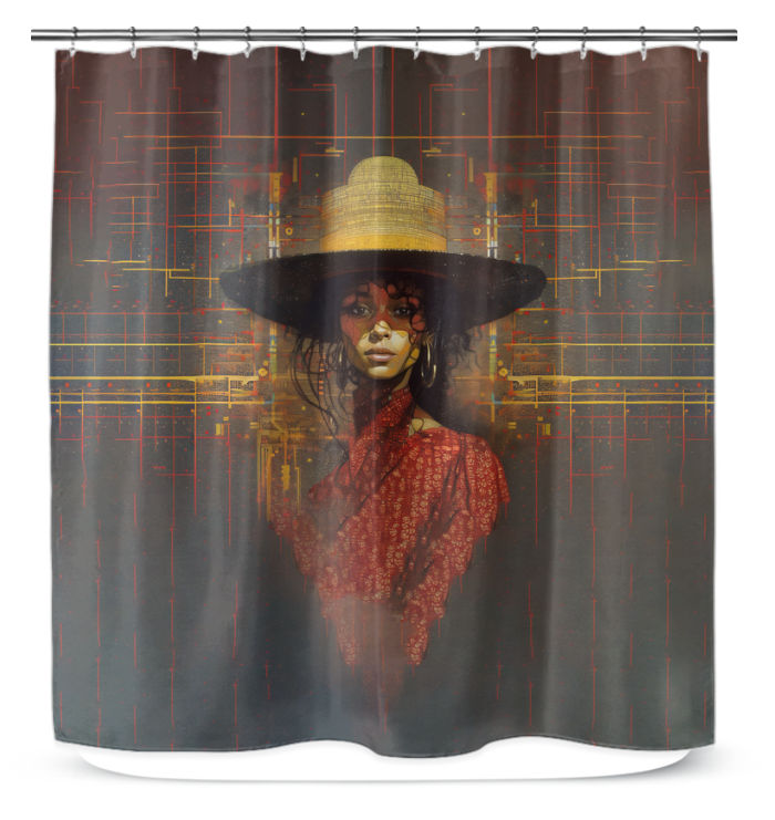 Stylish Paradigm Shift Shower Curtain hanging in a chic bathroom