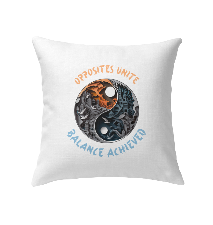 Black and white ink splash Ying Yang pillow for modern decor.