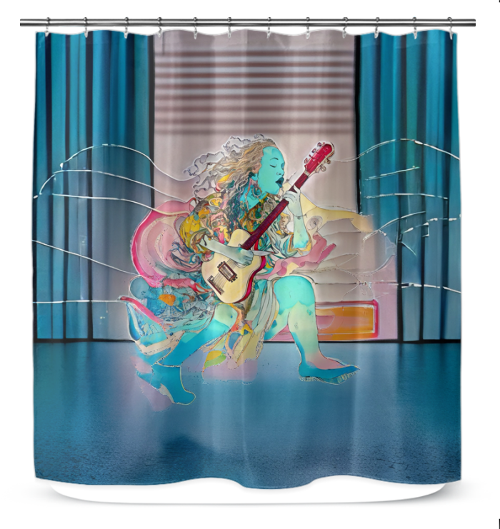 Sunshine Garden Shower Curtain adding color to a modern bathroom.