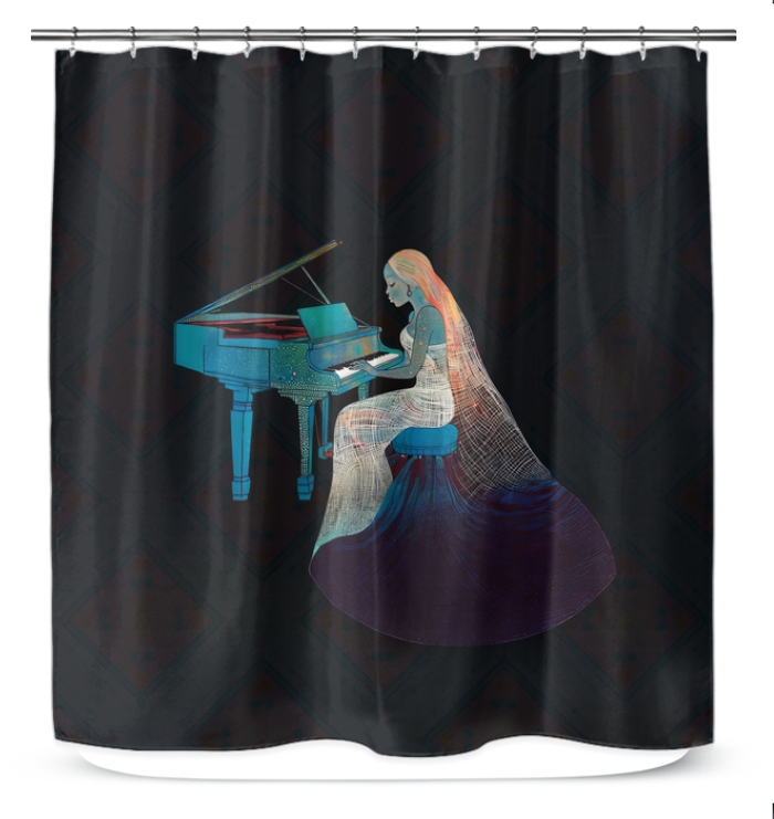 Lavender Dreamscape Shower Curtain hanging in a modern bathroom.