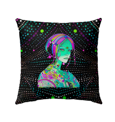 Colorful Floral Fantasy pillow on an outdoor chair, showcasing vibrant design.