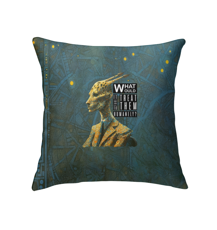 Space-themed indoor pillow with astronaut giraffe design.