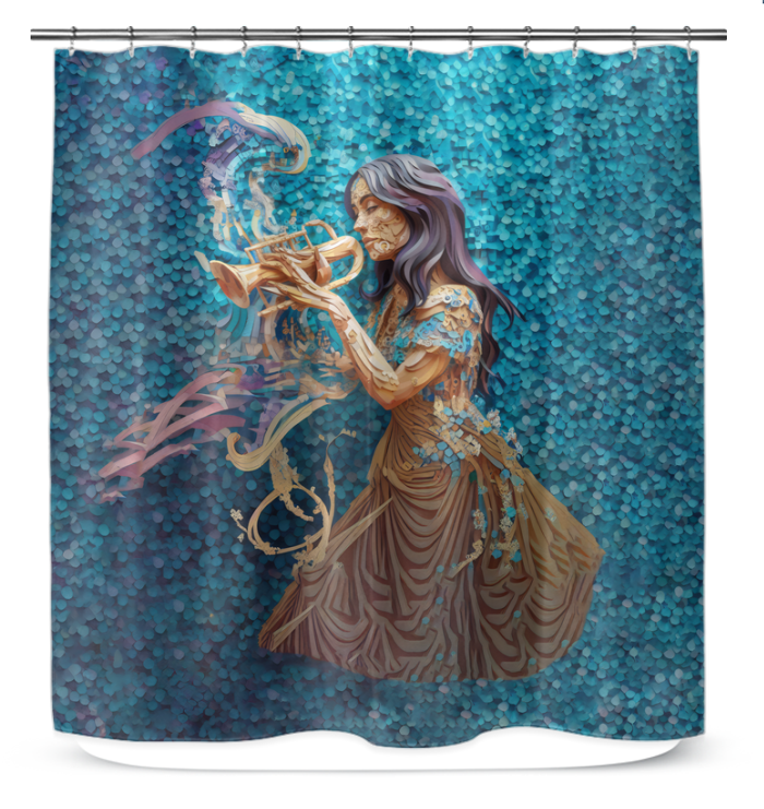 Whimsical Forest Path Shower Curtain with detailed forest design.