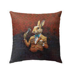 Rabbit Meadow Outdoor Pillow in a garden setting