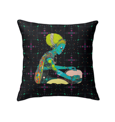 Whimsical Garden Indoor Pillow on a cozy reading chair.