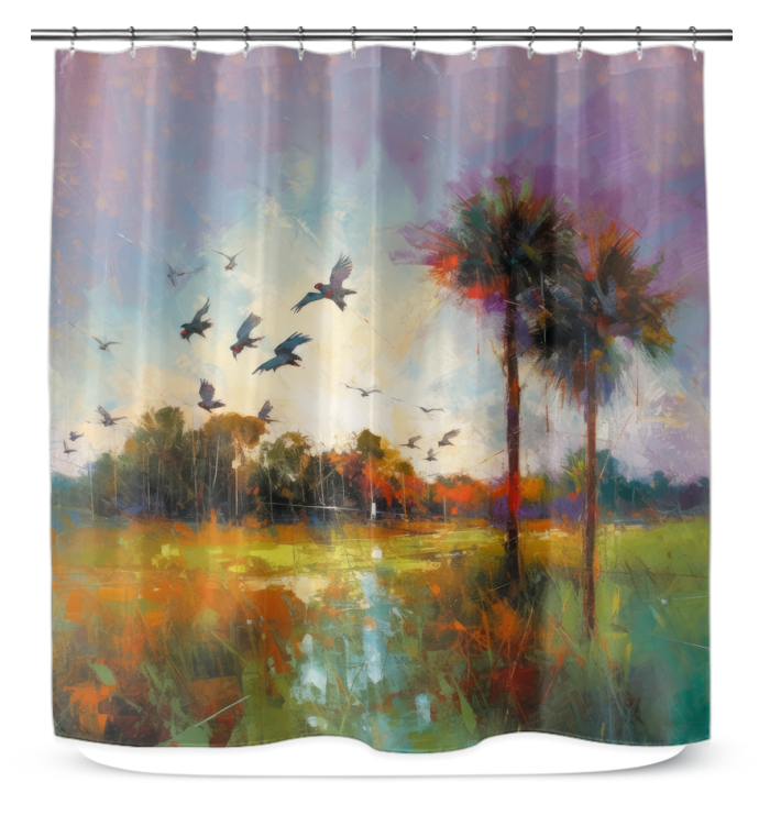 Coastal Sunrise Landscape Shower Curtain