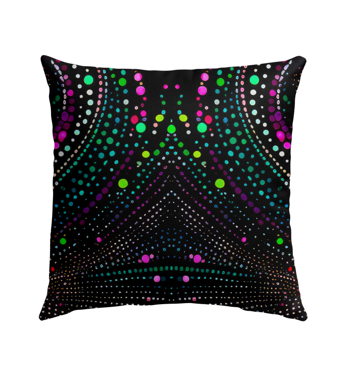 Weather-resistant Floral Fantasy Outdoor Pillow against a garden backdrop.