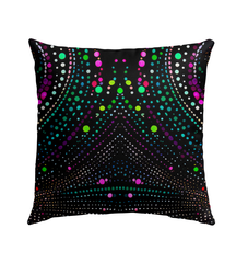 Weather-resistant Floral Fantasy Outdoor Pillow against a garden backdrop.