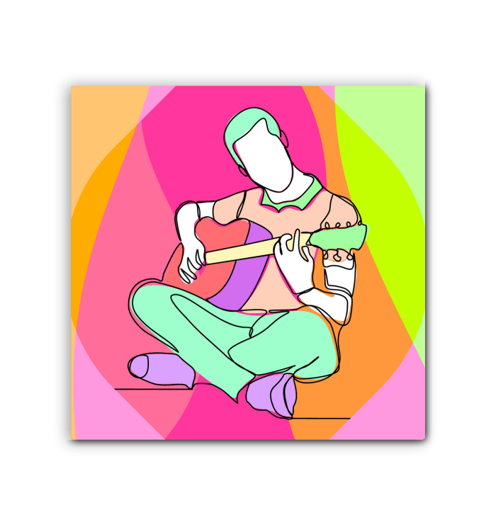 Man Playing Guitar Line Art 1 Wrapped Canvas - Beyond T-shirts