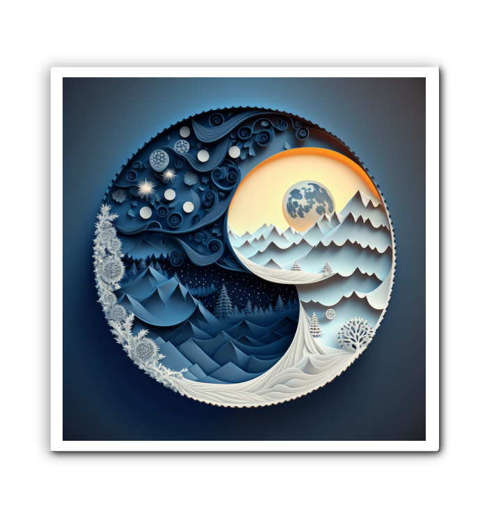 Cosmic harmony canvas featuring moon and sun.