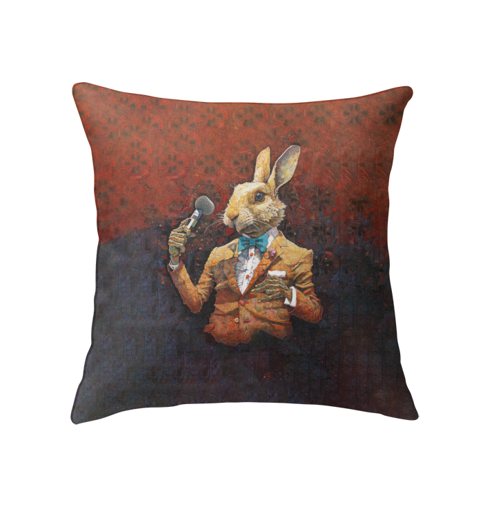 Cozy Rabbit Retreat Indoor Pillow adding charm to a living room