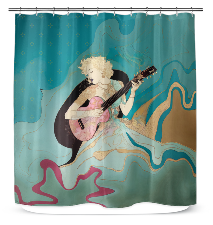 Elegant bathroom with colorful Tulip Tales Shower Curtain.