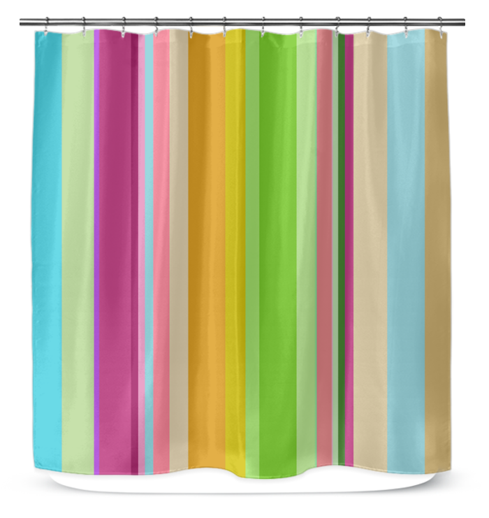Stylish Moroccan-inspired stripe shower curtain in a modern bathroom setting.