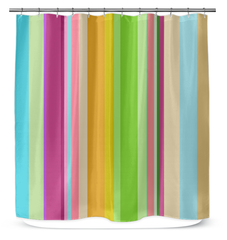 Stylish Moroccan-inspired stripe shower curtain in a modern bathroom setting.