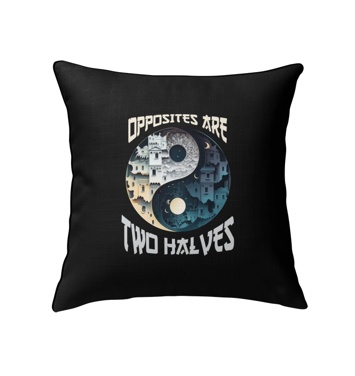 Decorative pillow with teal Ying Yang for balance and peace.