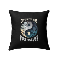 Decorative pillow with teal Ying Yang for balance and peace.