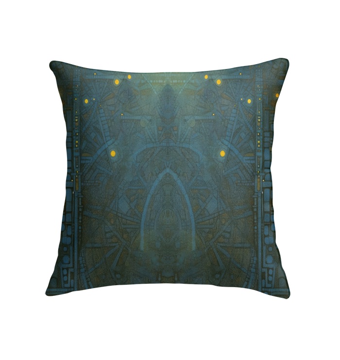 20x20 indoor pillow featuring a giraffe in outer space scene.