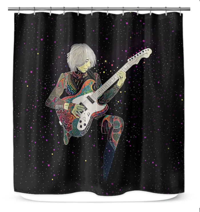 Colorful bathroom decor with the Marigold Magic Shower Curtain, water-resistant fabric.