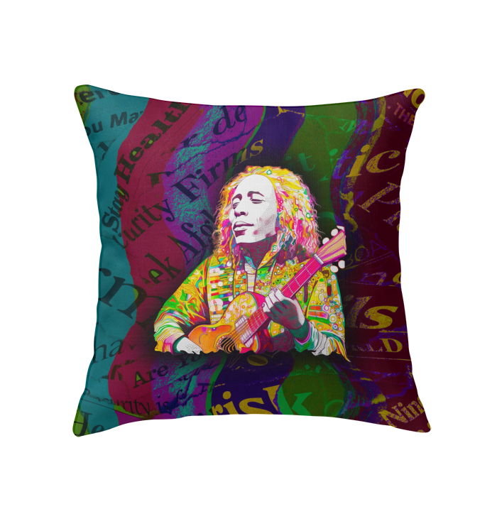 Bohemian Blossoms Flower Indoor Pillow with colorful floral design on a chair.