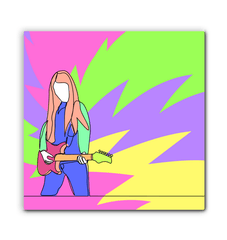 Girl Playing Guitar Line Art 2 Wrapped Canvas - Beyond T-shirts