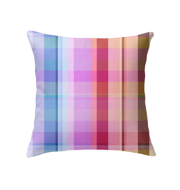 Close-up of the Rainbow Spectrum Indoor Pillow, highlighting its vibrant rainbow spectrum of colors and textured fabric.