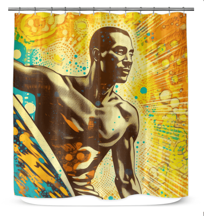 Chic Surfing 5 11 Shower Curtain with captivating surfboard and wave design.