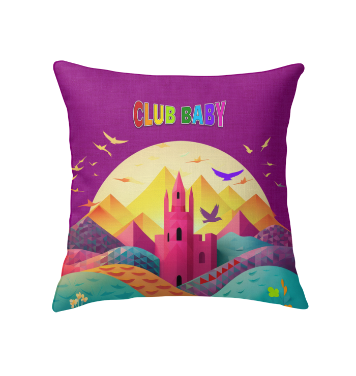 Rainbow Kingdom Delight Indoor Pillow displayed on a cozy sofa or chair.