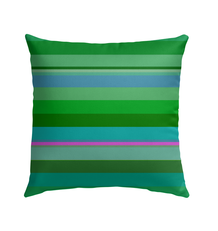 Tropical Paradise Outdoor Pillow adding a splash of color to a garden bench.