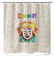 Close-up of Rainbow Kingdom Fairyland Shower Curtain vibrant design.