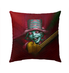 Whimsical Wonders II pillow in outdoor setting for garden decor.