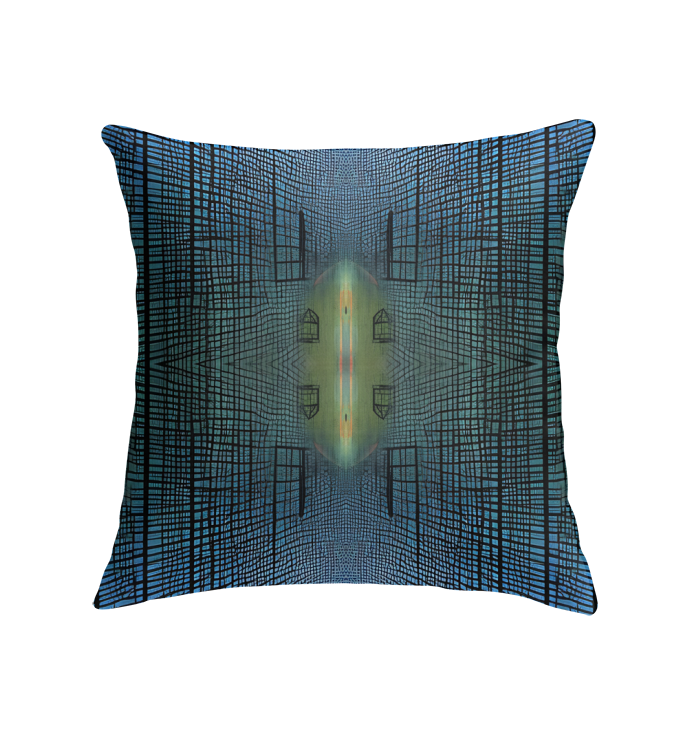 Relaxing Urban Serenity Indoor Pillow in a stylish living room.