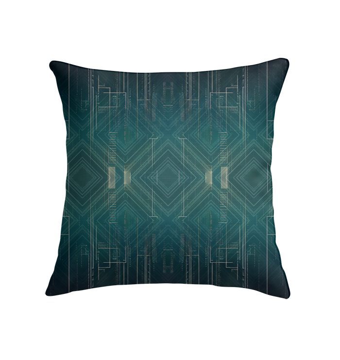 Close-up view of the Opulent Oasis Indoor Pillow's intricate pattern