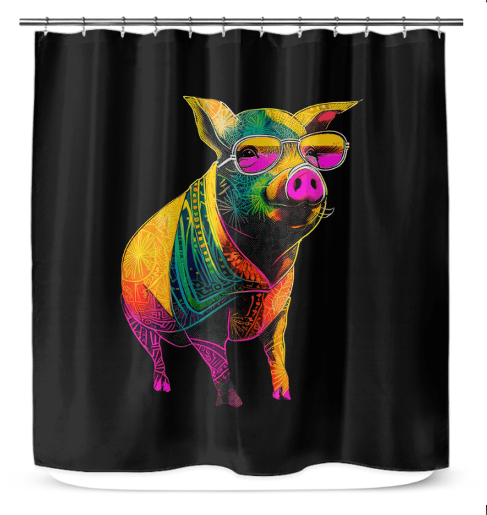 Transform your shower into a whimsical haven with the Curious Piglet's Shower Curtain, perfect for adding charm to your bathroom.