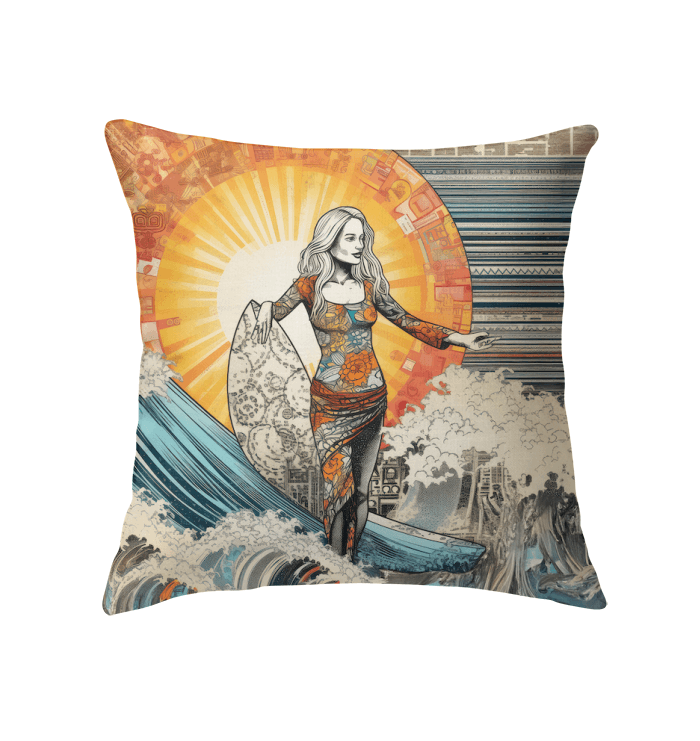 Surfing Escapade Throw Pillow - Beyond T-shirts